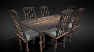 Anyone who searches the site will find a wide range of custom wood furniture that includes rustic custom dining room tables, table tops, custom conference tables, cabinets, desk, beds, chairs, bar tops, kitchen islands, and countertops. Game Ready Rustic Table With Chairs Download Free 3d Model By Omegaredza Omegaredza 1163904