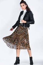 Kadin Pileli Leopar Desenli Etek Moda Stilleri Moda Etek