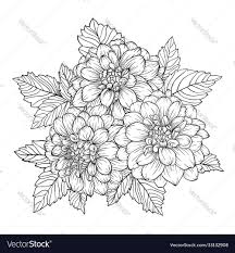 Hand drawn flowers black and white. Beautiful Monochrome Black And White Bouquet Dahlia Isolated On Background Hand Drawn Design Greeting Card In 2021 Flower Line Drawings Floral Drawing Flower Drawing