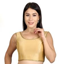Bellewholesale.com has been visited by 10k+ users in the past month Gold Plain Raw Silk Stone Work Lace Princess Cut Padded Sleeveless Blouse Neckbook 3033577