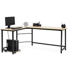Best Choice Products Modern L Shaped Corner Desk W Cpu Stand Light Brown Walmart Com L Shaped Corner Desk Stand Light Desk