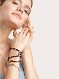 Bracelet INDIA Snakewood with Turquoise beads, three row, medium