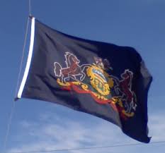 The centered coat of arms (from 1777) sits on that blue field, and. Pennsylvania State Flag