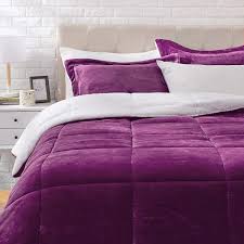 Standard queen and double size beds. Amazonbasics Ultra Soft Micromink Sherpa Comforter Bed Set Full Or Queen Plum Amazon Ca Home Kitchen