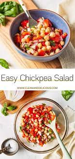 Chickpea Salad Easy Vegan Salad Recipe Clean Delicious Recipe In 2020 Clean And Delicious Healthy Low Carb Recipes Healthy Salad Recipes