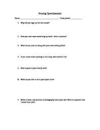 Sewing Skills Questionnaire For First Day Of Class First Day Of Class Sewing Skills Sewing