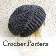 Crochet Pattern Instant Download Biker Ribbed Slouchy Beanie Etsy Crochet Beanie Pattern Crochet Hats Crochet Patterns