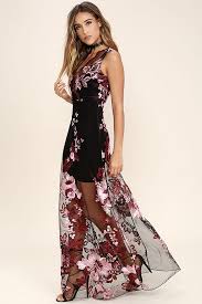 Work The Bloom Wine Red And Black Embroidered Maxi Dress Floral Dress Black Maxi Dress Party Dress Long