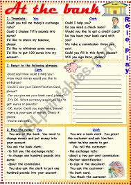 At The Bank A Role Play Worksheet Phrases And Sentences Roleplay Worksheets
