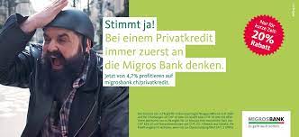Die migros bank bietet einen privatkredit bei onlineabschluss zu einem jährlichen zinssatz von 4,70 prozent an. Karling Ch Migros Bank Privatkredit Kampagne
