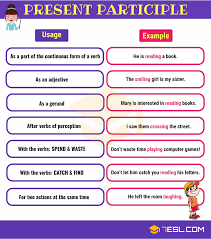 Participles What Is A Participle Present Past Participle 7 E S L English Grammar English Verbs Verb Examples