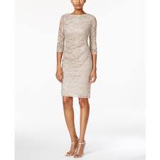 Jessica Howard Petite Sequined Lace Sheath Dress 50 Liked On Polyvore Featuring Dresses Side Tucked L White Lace Cocktail Dress Petite Lace Dress Dresses