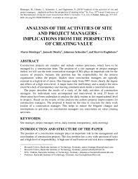 Pdf) Analysis Of The Activities Of Site And Project Managers – Implications  From The Perspective Of Creating Value Introduction And Structure Of The  Paper | Janosch Dlouhy - Academia.edu