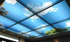 The inspector said that fluorescent light fixtures currently installed are 'hanging shop lights' fixtures and are not rated for such suspended ceiling use. Sky Ceiling Murals Highest Quality By Fluorescent Gallery Ceiling Light Covers Drop Ceiling Lighting Decorative Ceiling Panels