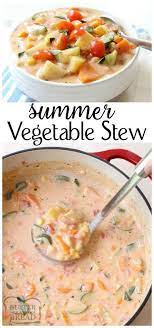 Delicious Summer Vegetable Stew Filled With Tomatoes Zucchini Carrots And More Fresh Flavors Perfect For A Weeknight Sum Vegetable Stew Recipes Stew Recipes