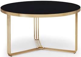 Black, round, coffee tables : Floriston Black Glass And Brass Brushed Round Coffee Table
