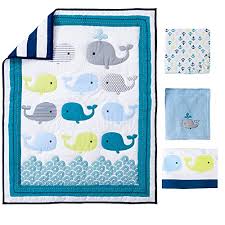 Sahaler Baby Crib Bedding Set For Boys 3 Pieces Set Of Whale Nursery Bedding Baby Blanket Fitted Crib Sheets Skirt Flamingo Buy Online In Cayman Islands At Desertcart 41314323