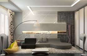 Contemporary living room with inset niche walls and a stunning tray ceiling lined with dark wood beams. 35 Contemporary Living Room Design