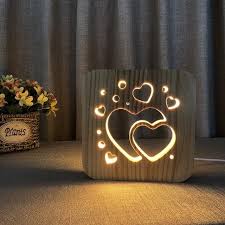 Hearts 3d Wooden Nightlight Creative Lamp Creative Hearts Lamp Nightlight Wooden Geschenk Haus Holzleuchte Nachtlampen
