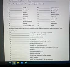 Macromolecules worksheet #2 name per. Solved Macromolecules Worksheet Name Part A Classify Ea Chegg Com
