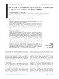 Pdf An Estimate Of Phytate Intake And Molar Ratio Of Phytate To Zinc In The Diet Of The People In The United Kingdom