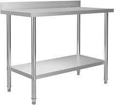 Stainless steel tables manufactured in the uk by target catering equipment are of the highest quality, offering durable and hygienic food preparation and storage areas for your commercial kitchen. Vidaxl Kitchen Work Table With Up Edge Adjustable Feet Gastronomy Gastro Stainless Steel Table Kitchen Table 120 X 60 X 93 Cm Stainless Steel Amazon De Kuche Haushalt