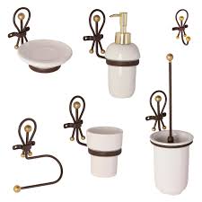 Mensole, appendiabiti, porta scopino, porta carta, porta spazzolini, piantane e porta saponette. Kit Accessori Bagno A Muro In Ferro Battuto E Ceramica Arredo Classico