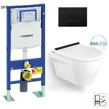 Wc suspendu compact en céramique coloris noir mat, vera. Bati Geberit Up320 Plaque De Declenchement Noire Wc Suspendu Infinity Elegance