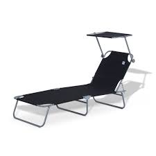 Transat Lit De Plage Chaise Longue Avec Pare Soleil Amovible Et Matelas Design Bea Noir