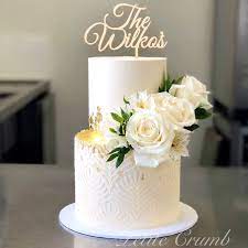 Two Tier Wedding Cake With Harvest Stencil Tiered Wedding Cake Cake Toppers Celebration Cakes