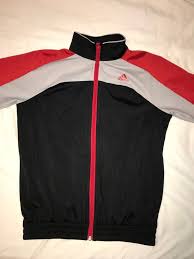 Black Adidas Jacket With Red Stripes Adidas Kids Medium Red Black Silver 3 Stripe Full Zip Track Jacket Fashion Clothing Shoes Accessories Mensclothing Activ Jackets Revival Clothing Clothes
