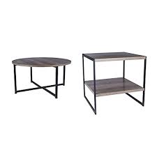It features a durable metal frame and four storage ottomans that are also finished in neutral black color, so they look good in any living room design. Buy Household Essentials Grey Top Black Frame Ashwood Round Coffee Table And Household Essentials 8077 1 Square Wooden Side Table End Table With Storage Shelf Ashwood Online In Indonesia B07xqqt1t8