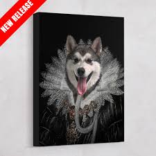 Renaissance couple pet portrait dog playing guitar with a pet dog! The Queen Ii Renaissance Custom Pet Art Canvas Arttly Custom Arts