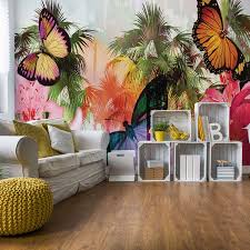 With a variety of banana leaves and coconut palm leaves you can apply. Butterflies Palms Flowers Modern Tropical Wall Paper Mural Buy At Europosters