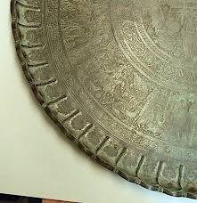 Color:light rustic black antique copper clad. Large 30 Middle Eastern Arabic Tinned Copper Tray Signed Antiques Board