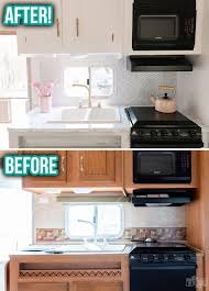 Learn how to cast and install your own concrete kitchen countertops with homemade modern. Kitchen Counter Area Makeover With Peel Stick Tile Counter And Spray Paint Our Diy Camper 2 0 The Diy Mommy Stick On Tiles Peel And Stick Tile Diy Kitchen Renovation