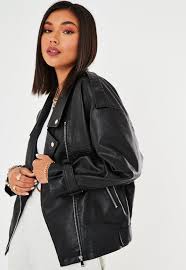 Missguided Black Faux Leather Oversized Biker Jacket In 2020 Biker Jacket Faux Leather Biker Jacket Street Style Women