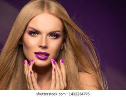 Beautiful Woman Face Makeup Colorful Violet Stock Photo 1412234795
