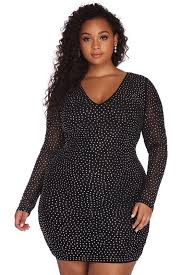 Plus Size Black Bodycon Mini Dress With Sleeves Plus Size Club Dresses Mini Dress With Sleeves Plus Size Mini Dresses