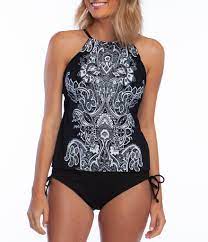 Shop For 24th Ocean Moroccan Paisley Merrow Edge High Neck Underwire Tankini Top Solid Tie Side Bot Tankini Swimsuits For Women Tankini Womens Tankini Tops