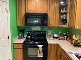 lime green kitchen with honey oak
