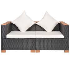 2 Seater Rattan Garden Sofa Set Brown Black Sofa Cushioned Outdoor Furniture 2seaterrattan Garden Sofa Garden Sofa Set Outdoor Lounge Seating