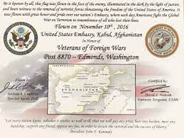 Education 1990 bachelor of science, history, u.s. Post Honored With Flag Flown Over U S Embassy In Kabul Afghanistan Vfw Post 8870 And Auxiliary