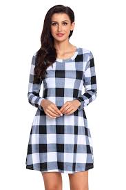 Black White Plaid Mini Dress Ladies Mini Dresses Mini Dress Long Sleeve Plaid Dress