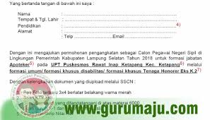 Berbeda dengan surat lamaran kerja yang ditulis tangan yang secara tidak langsung dapat menggambarkan kepribadian anda melalui tulisan anda. Format Surat Lamaran Cpns 2018 Kabupaten Kota Di Provinsi Lampung Guru Maju