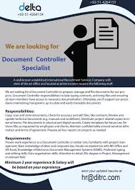Creating a document controller resume from scratch can be a challenging task, but you. Urgent Hiring Document Controller Specialist Job Rawalpindi Islamabad Pakistan Apply Online Or Forward Your Cv At Hr Ditrc Com Or Visit Our Office Along With Your Resume And Passport Office No 3 10