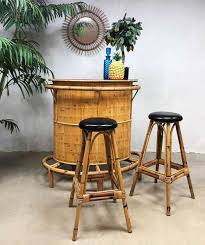 For Sale Vintage Bamboo Rattan Tiki Bar With 2 Barstools Bar Stools Bamboo Furniture Vintage Tiki Lounge