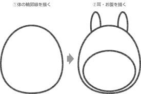 step1トトロの体の輪郭線と耳 お腹を描く 簡単 可愛い イラスト 簡単スケッチ イラスト
