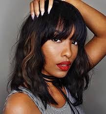 Amazon.com : Natural Black Layered Cut Wavy HD Transparent Lace Front Wig  With Bangs Human Hair Wig 13X6 Natural Wave Glueless Pre-plucked 150%  density Loose Wave Brazilian Remy Hair For Black Woman