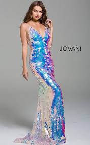 Jovani Dress 59838 Jovani Pink Paillette Spaghetti Straps